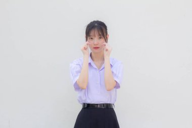 asia thai high school student uniform beautiful girl give heart
