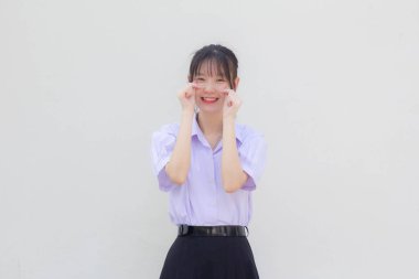 asia thai high school student uniform beautiful girl give heart