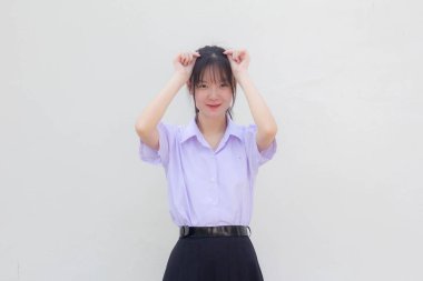 asia thai high school student uniform beautiful girl give heart