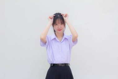 asia thai high school student uniform beautiful girl give heart
