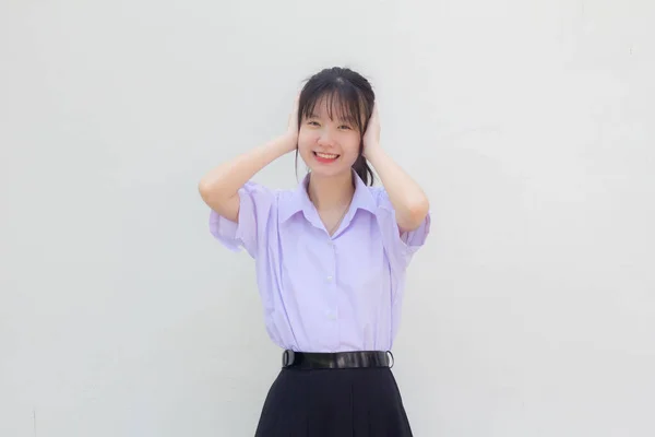 Asie Thai Lycée Étudiant Uniforme Belle Fille Pas Écouter — Photo