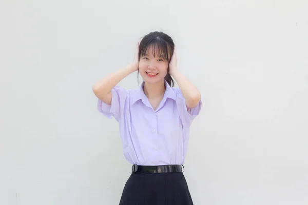 Asia Thai Gymnasiet Student Uniform Vacker Flicka Inte Lyssna — Stockfoto