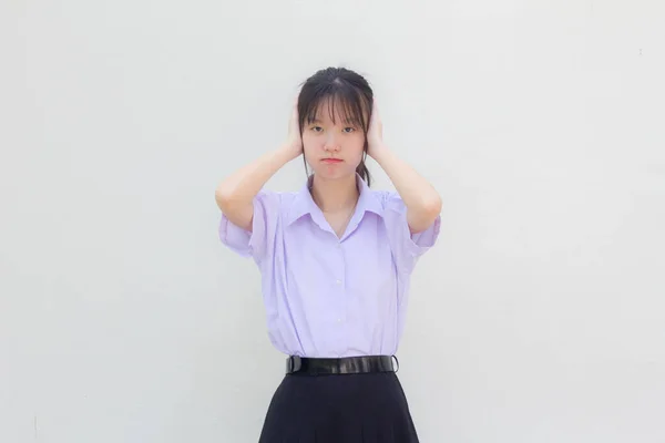 Asiatisch Thai High School Student Uniform Hübsch Mädchen Nicht Hören — Stockfoto