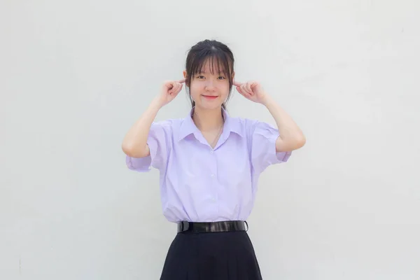 Asiatisch Thai High School Student Uniform Hübsch Mädchen Nicht Hören — Stockfoto
