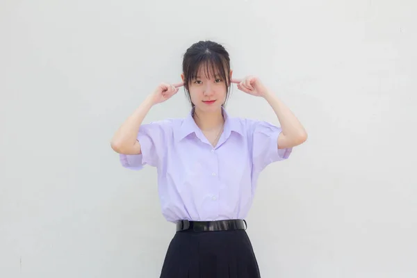 Asia Thai 고등학생 유니폼아름다운 아가씨듣지 — 스톡 사진