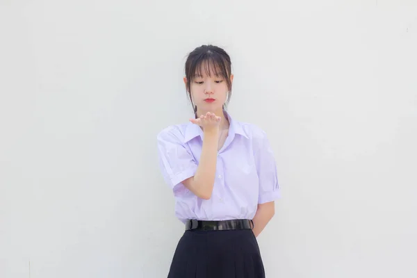 Asya Taylandlı Lise Öğrencisi Üniforması Güzel Kız Öptüm — Stok fotoğraf