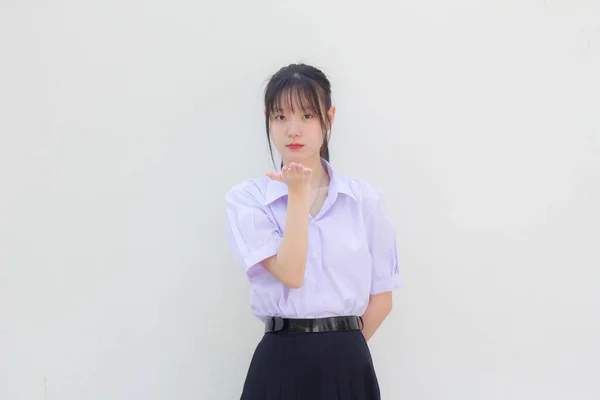 Azië Thai Middelbare School Student Uniform Mooi Meisje Stuur Een — Stockfoto