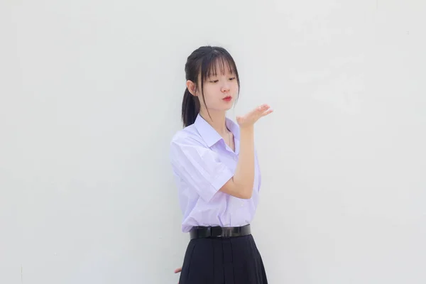 Ázsiai Thai Középiskola Diák Egyenruha Gyönyörű Lány Küldj Egy Csók — Stock Fotó