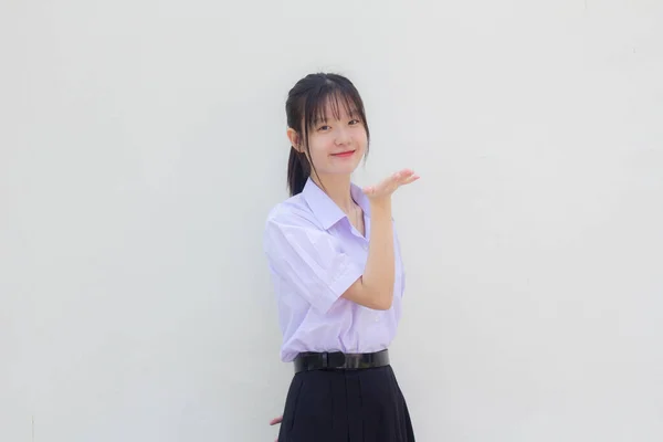 Asia Tailandesa Escuela Secundaria Estudiante Uniforme Hermosa Chica Enviar Beso — Foto de Stock