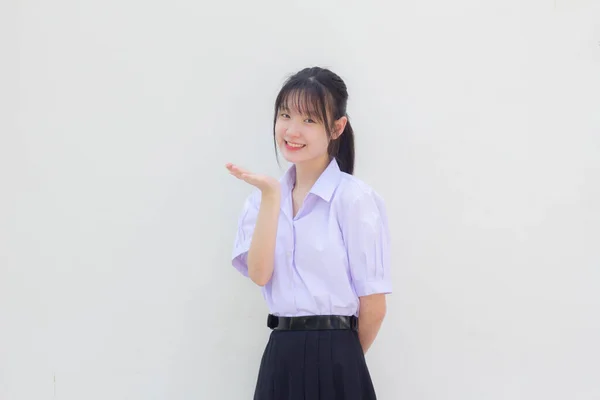 Asia Thai Gymnasiet Student Uniform Vacker Flicka Skicka Kyss — Stockfoto