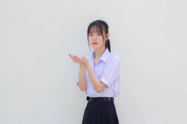 Asiatisch Thai High School Student Uniform Hübsch Mädchen Senden Ein — Stockfoto