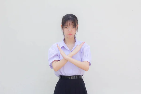 Azië Thai Middelbare School Student Uniform Mooi Meisje Stoppen — Stockfoto