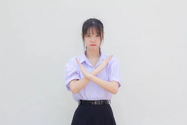 Ázsiai Thai Középiskola Diák Egyenruha Gyönyörű Lány Stop — Stock Fotó