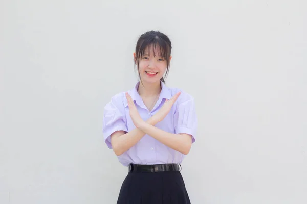 Asia Thai High School Student Uniform Beautiful Girl Stop — Stock Photo, Image