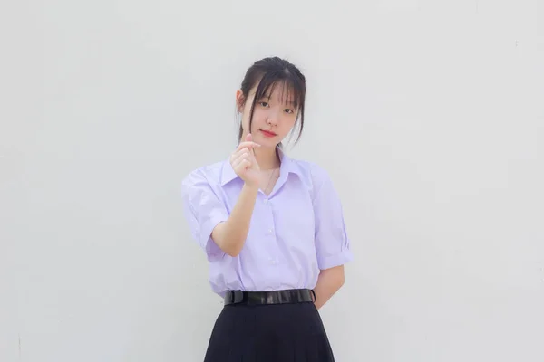Asia Thai High School Student Uniform Beautiful Girl Give Heart —  Fotos de Stock