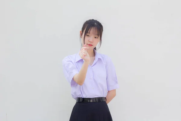 Asia Thai High School Student Uniform Beautiful Girl Give Heart — Stockfoto