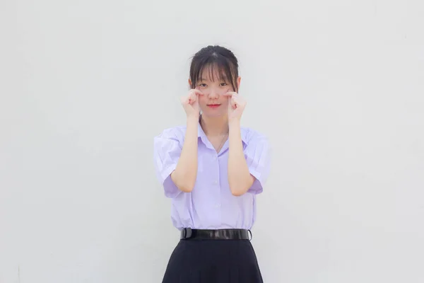 Asia Thai High School Student Uniform Beautiful Girl Give Heart — 图库照片