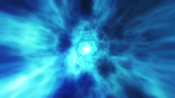 渦エネルギーが流れる時間と空間を通る青いエネルギートンネル。ワームホールを旅する。ブラックホール、超空間。ループシームレス3Dアニメーション. — ストック動画
