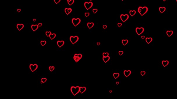 Falling red heart shapes on a black background. Can be used for placement of copy or as a background for design element Valentines Day. — Stock Video