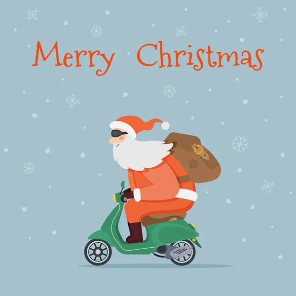 Cartoon Santa Claus manèges vintage scooter vert — Image vectorielle