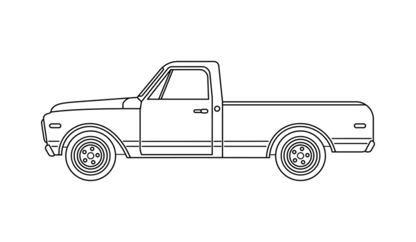 Garis besar hitam truk pickup retro tua - Stok Vektor