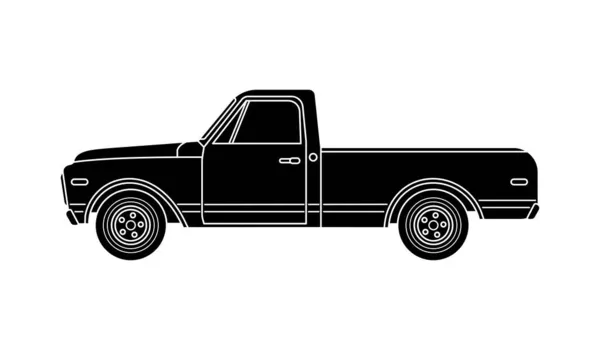 Silueta negra grande vieja camioneta retro — Vector de stock