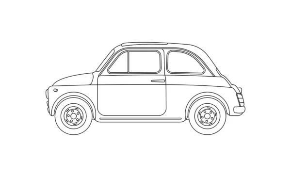 Contorno vintage anticuado coche pequeño europeo — Vector de stock