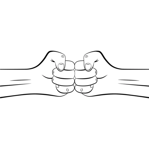 Outline due pugni uomo stretto urtando insieme — Vettoriale Stock