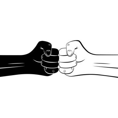 İki sıkılmış taslak ve siluet yumruklar çarpışıyor.