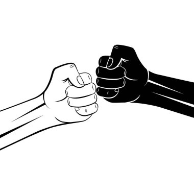 Sıkışmış siluetin dostça çarpışması ve ana hatlı yumruklar.