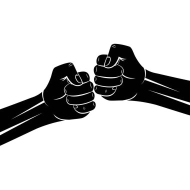 Sıkışmış siluet erkek yumruklarının dostça çarpışması.