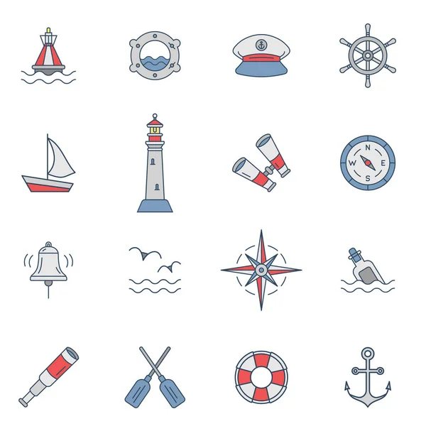 Námořní sada jednoduchých obrysových plochých ikon Royalty Free Stock Vektory