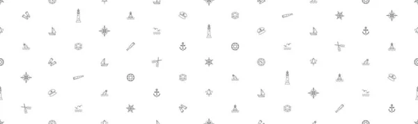 Modèle marin blanc noir avec des icônes nautiques contour — Image vectorielle