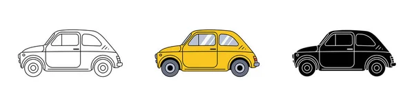 Proste ikony zabytkowego europejskiego małego samochodu — Wektor stockowy