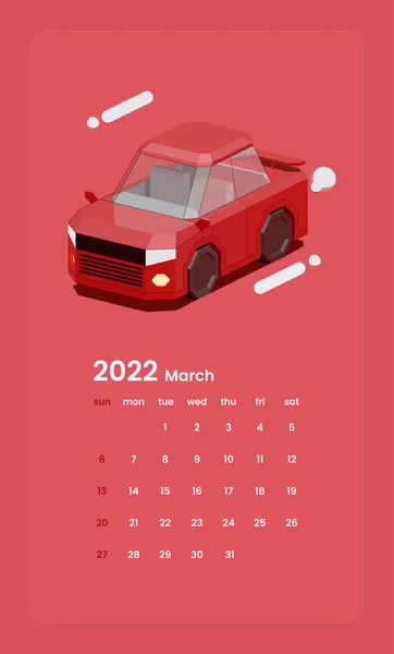 Modèle Calendrier Avec Illustration Voiture Berline — Image vectorielle