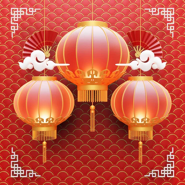 Social Media Post Template Lantern Render Illustration Suitable Chinese New — 图库照片