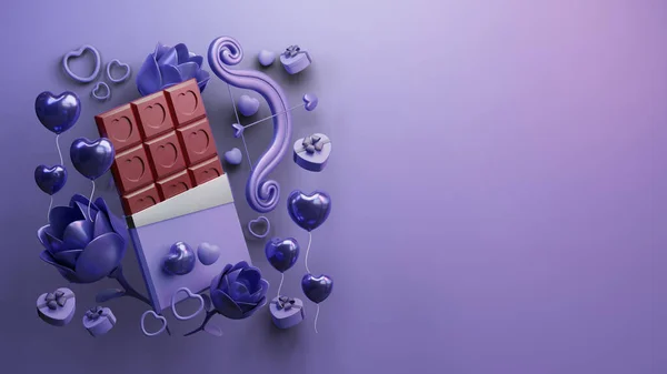 Espaço Cópia Valentine Com Composição Ilustração Renderização Chocolate — Fotografia de Stock