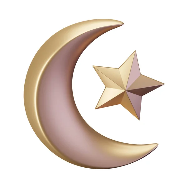 Media Luna Islámica Símbolo Estrella Renderizan Ilustración — Foto de Stock