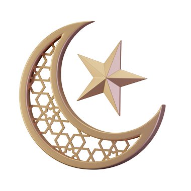 İslami Hilal ve Yıldız Sembolü 3B Çizim
