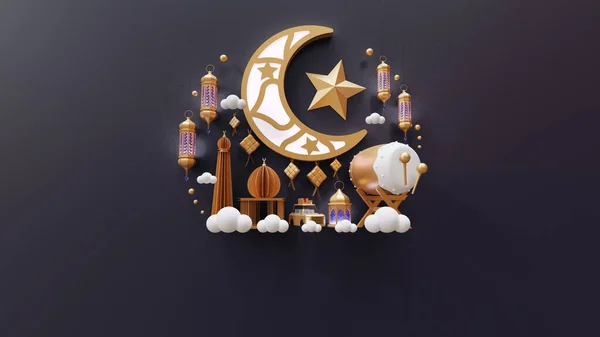 Eid Mubarak Web Page Template Crescent Render Illustration — Stock Photo, Image
