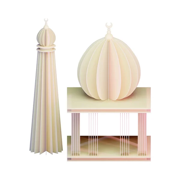 纸制清真寺3D渲染说明 适合开斋节主题 — 图库照片
