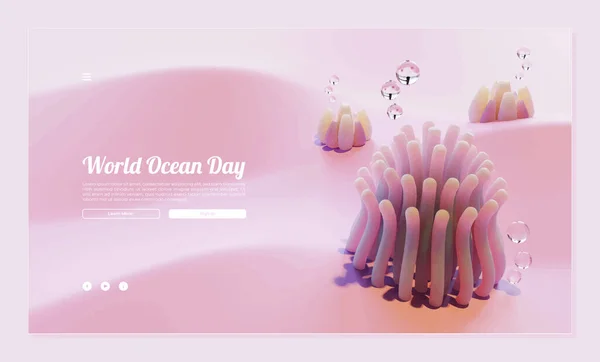 Всемирный День Океанов Шаблон Веб Страницы Трубкой Губка Визуализации Иллюстрации — стоковый вектор