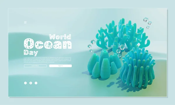 World Ocean Day Webbsida Mall Med Korallrev Illustration — Stock vektor