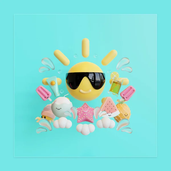 Summer Social Media Post Template Sun Illustration — Stock Photo, Image