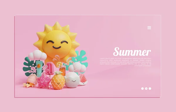 Summer Banner Template Smiling Sun Illustration —  Vetores de Stock