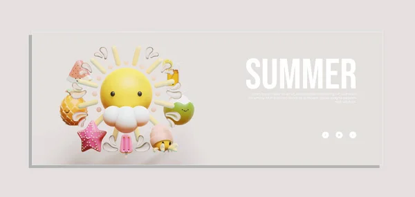 Summer Banner Template Sun Illustration Composition —  Vetores de Stock