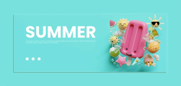 Summer Banner Template Popsicle Illustration —  Vetores de Stock