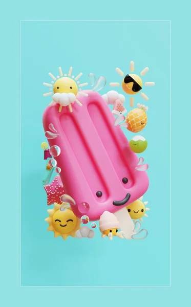 Summer Social Media Story Template Popsicle Render Illustration — Stock Photo, Image