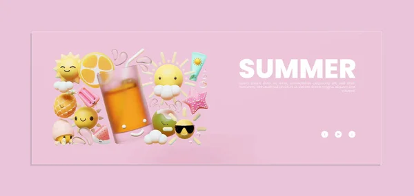 Summer Banner Template Fresh Drink Illustration — Vetor de Stock