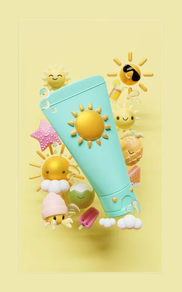 Summer Social Media Story Template Sun Lotion Render Illustration — Foto Stock
